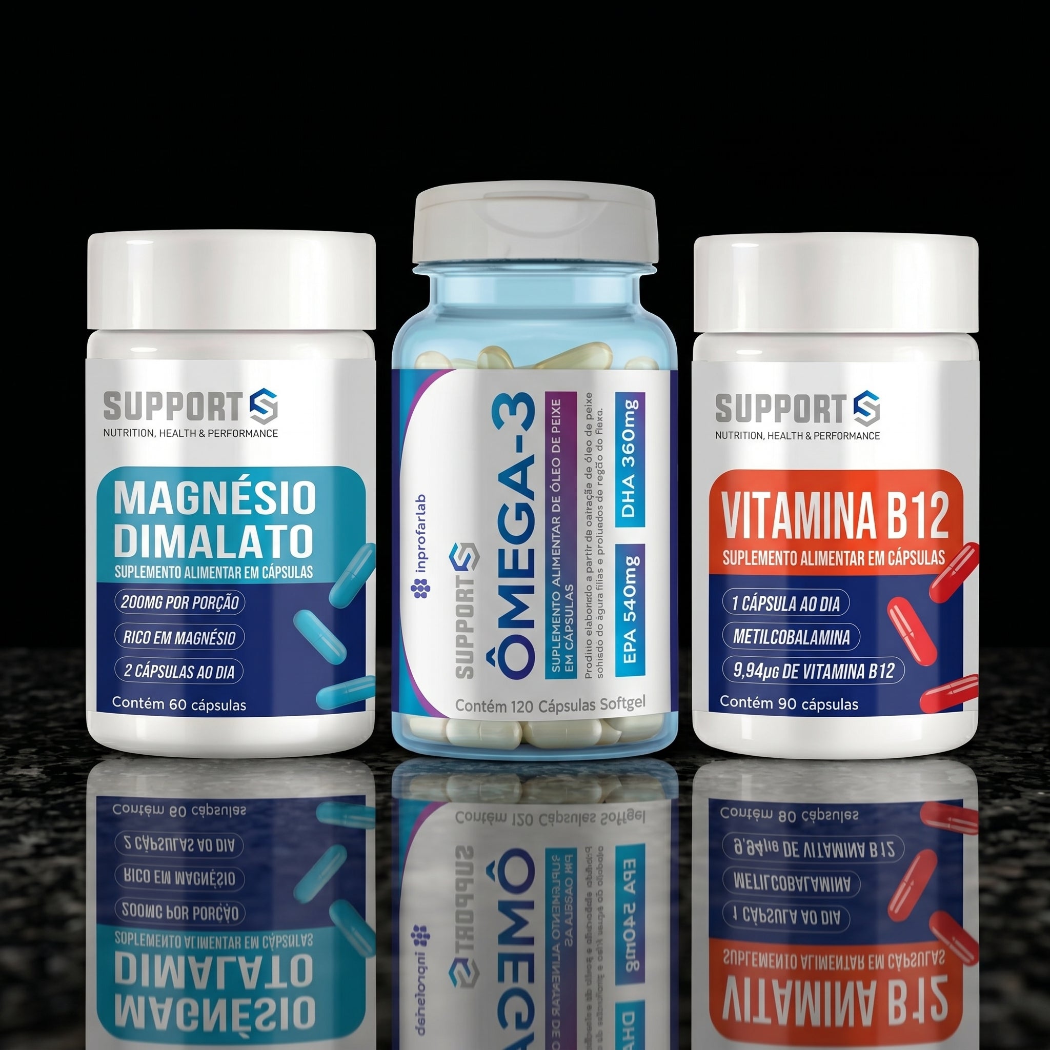 Apex Labs - Kit Saúde Total - Ômega-3 60caps + Vitamina B12 + Magnésio Dimalato
